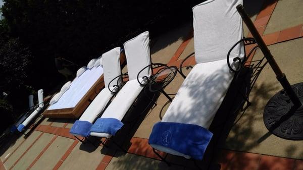 Custom pool lonunge chair cushions with Terry cloth covers