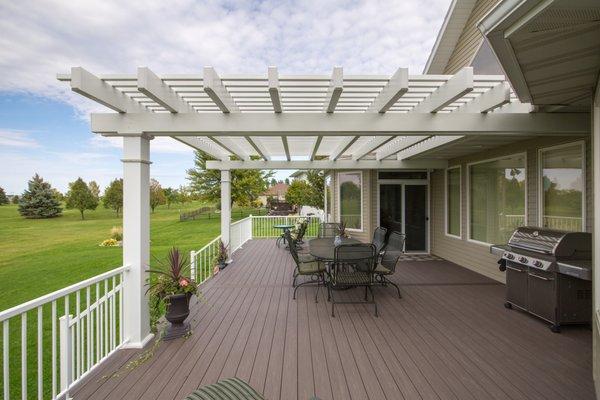 Great Plains Pergolas white aluminum pergola.