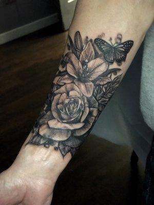 Black and grey flower coverup