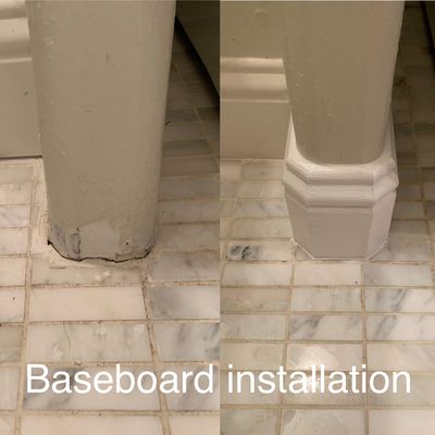 We install baseboard and trim.