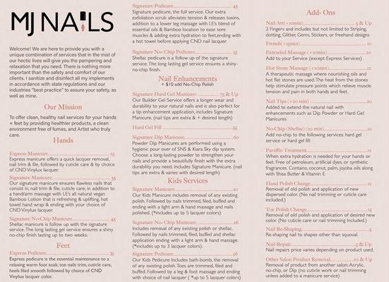 Nail Bar Menu