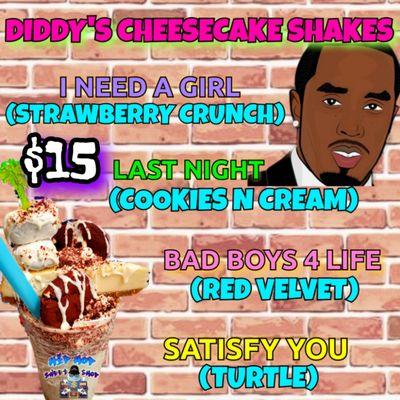 Diddy's Cheesecake Milkshakes blended and topped with Cheesecake and other treats