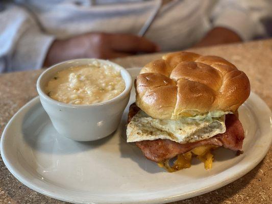 Breakfast Sandwich with a side of Grits