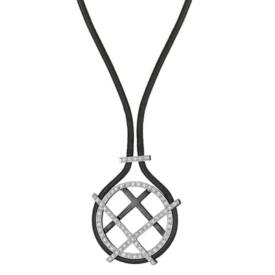 Another pretty piece from the Black Cord Collection.  Diamonds, white gold all strung through a black leather cord.