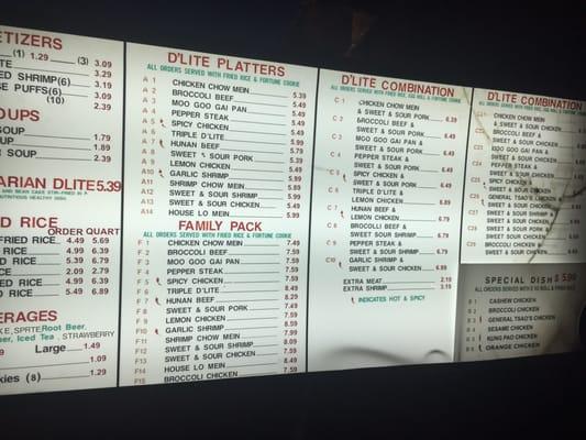 Drive thru menu ...