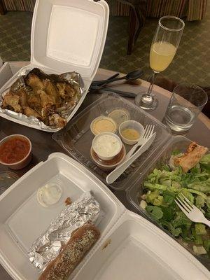 Lemon pepper wings, Greek salad, breadsticks