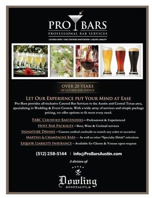 Services that Pro Bars offers in Austin and surrounding areas