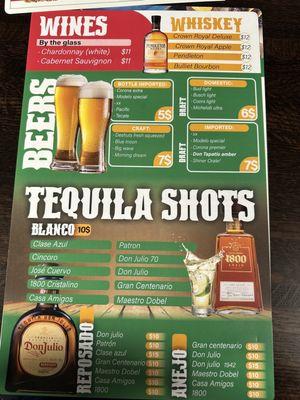 Alcohol menu