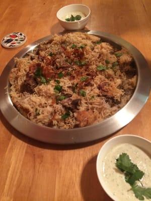 Lamb Biryani with spicy raita sauce