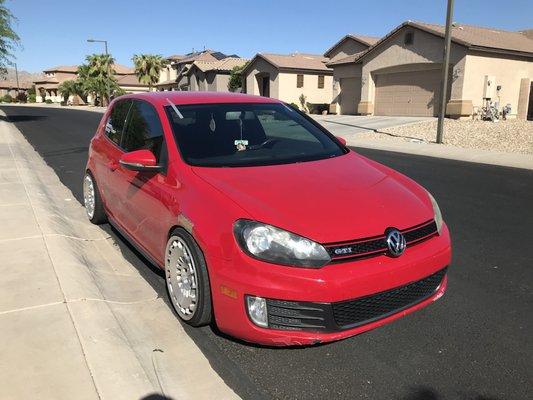 Completed windshield replacement on a Volkswagen GTI