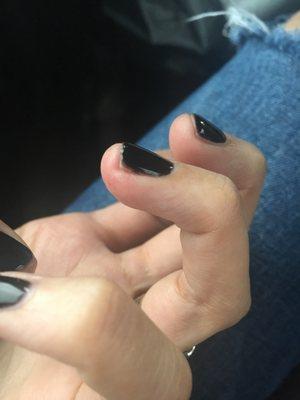 You can see how nail is still chipped due to not filing properyly and nail polish is just horrible.