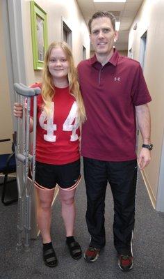 A happy patient with Dr. Willmon - came in on crutches and was able to walk out the door holding those crutches