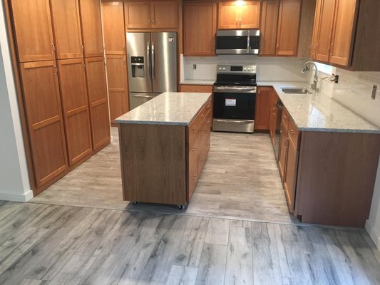 Kitchen remodel with custom cabinets.