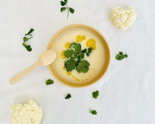 Cauliflower and spices. Nourish your body with our vegan cauliflower soup a delicious blend of wholesome flavors and nutritious ingredients.