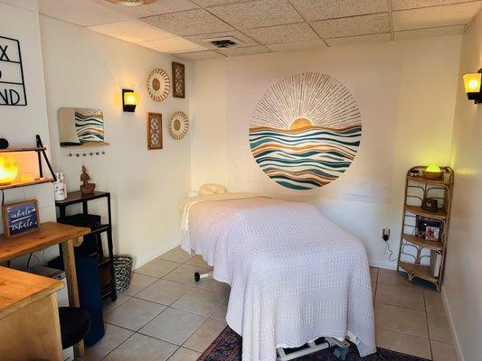 Little Traverse Massage room downtown Petoskey connected to Yoga Roots studio.