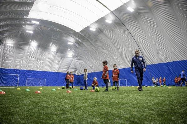 Soccer field in the winter.