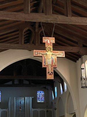 Inside church San Damiano Cruz, wooden ceiling!!!