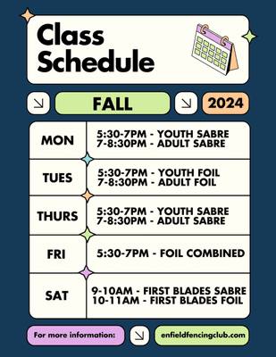 Fall Schedule starts Sept 1, 2024