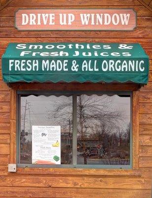 Drive-up window for organic smoothies and juices