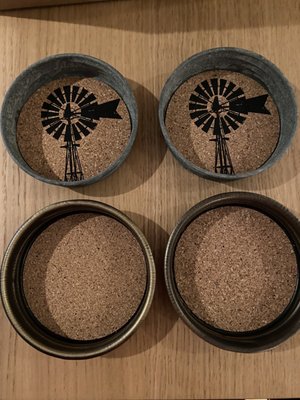 Coasters made from mason jars.