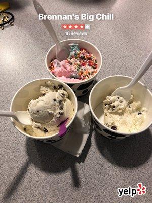 Cotton Candy and Bing Cherry, Banana Chocolate Chip, Coconut Crunch