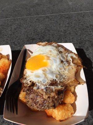 Loco moco with tater tots! What a pleasant surprise!!! $9