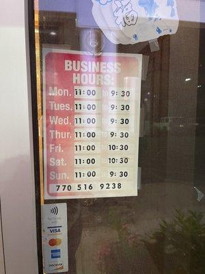 Business hours posted outside but they wouldn't serve the 3 of us. Told us they closed at 9.