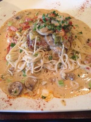 Crawfish and crab cake pasta....after a couple bites.