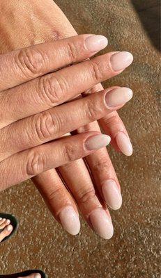 My dip manicure, slimmed down to look natural and finished with a natural satin shine for a classic look to last and last.