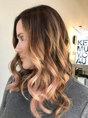 Rose gold hand painted balayage