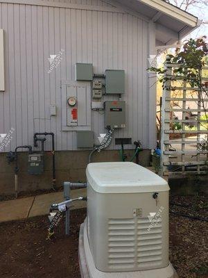 16kW Generac in Auburn,. Had to cut concrete and trench to other side of the walk way, then patch.