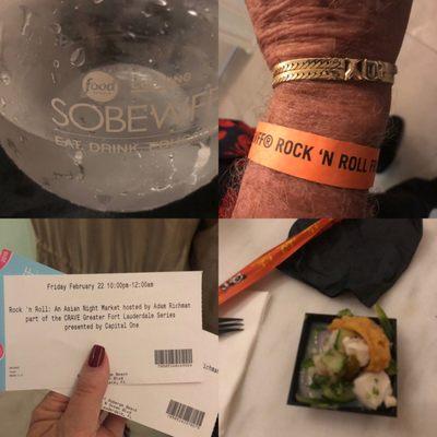 Tickets, sake, wristbands, ceviche