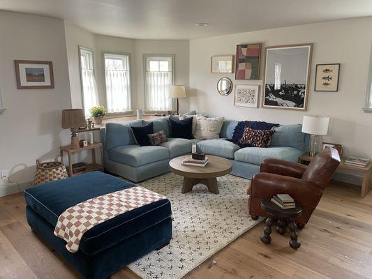 Cozy farmhouse lounge space. Beautiful diffuse light throughout.