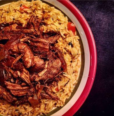 Ancho chile chicken and Spanish rice