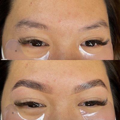 Before and After Brow Lamination, shape and Tint