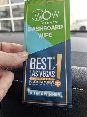 Dashboard wipe included in every car wash. Check that out for time. Best of Las Vegas winner!