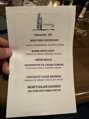 Dessert Menu