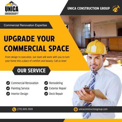 "Transform your space with Unica Construction Group's exceptional renovation services! Contact us at (770) 809-3909 or visit our website.