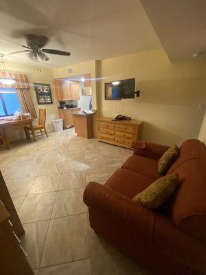 View of living room, looking towards the kitchen.