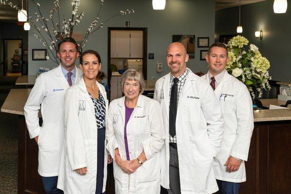 From left to right: Dr. Drew Belpedio; Dr. Martha Anderson; Dr. Jane Graebner; Dr. Billy Rutter, Scott Blanchard, CNP