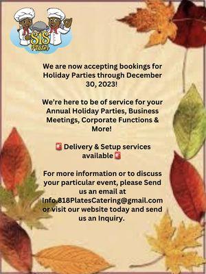 Book Now for your Holiday Office Catering!