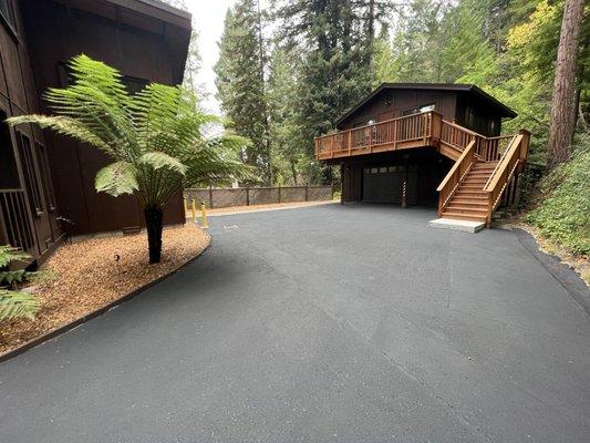 Newly sealed asphalt driveway