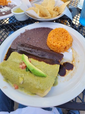 2 avocado and 1 brisket & mole enchiladas