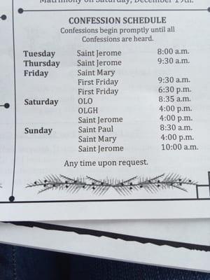 Confession schedule.