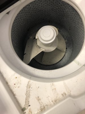 Gross~Parts of washer laying inside. Lid about to fall off. Yet no out if order sign.