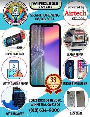 Phone repair, consoles repair, laptop repair, back glass repair, ipad repair, water damage repair, data recovery, screen repair, lcd, batter