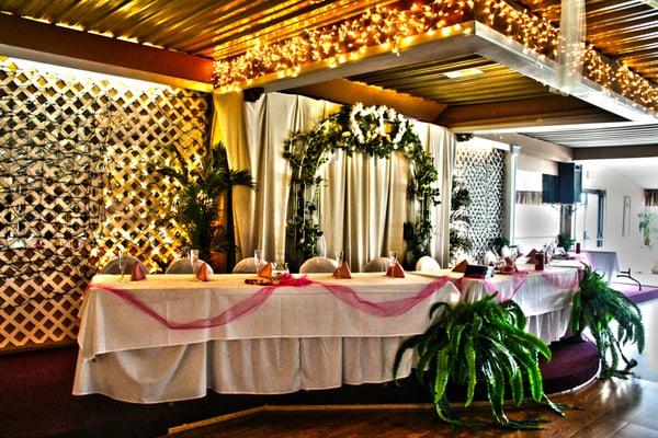 Inside look at wedding party table.