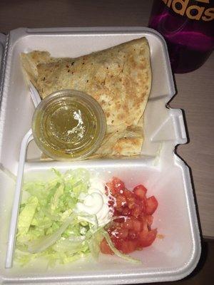 Chicken quesadilla with fixins on the side