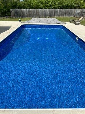 Pool opened and water crystal clear