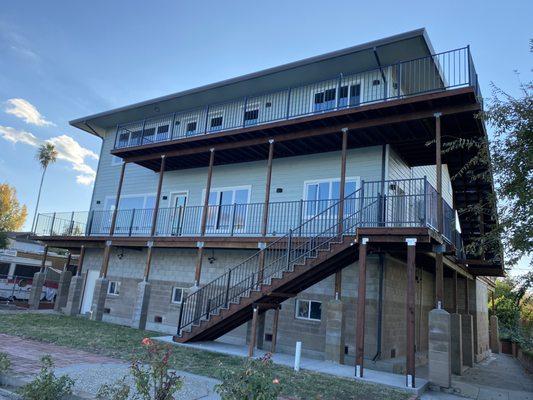 Two level deck and stairs.